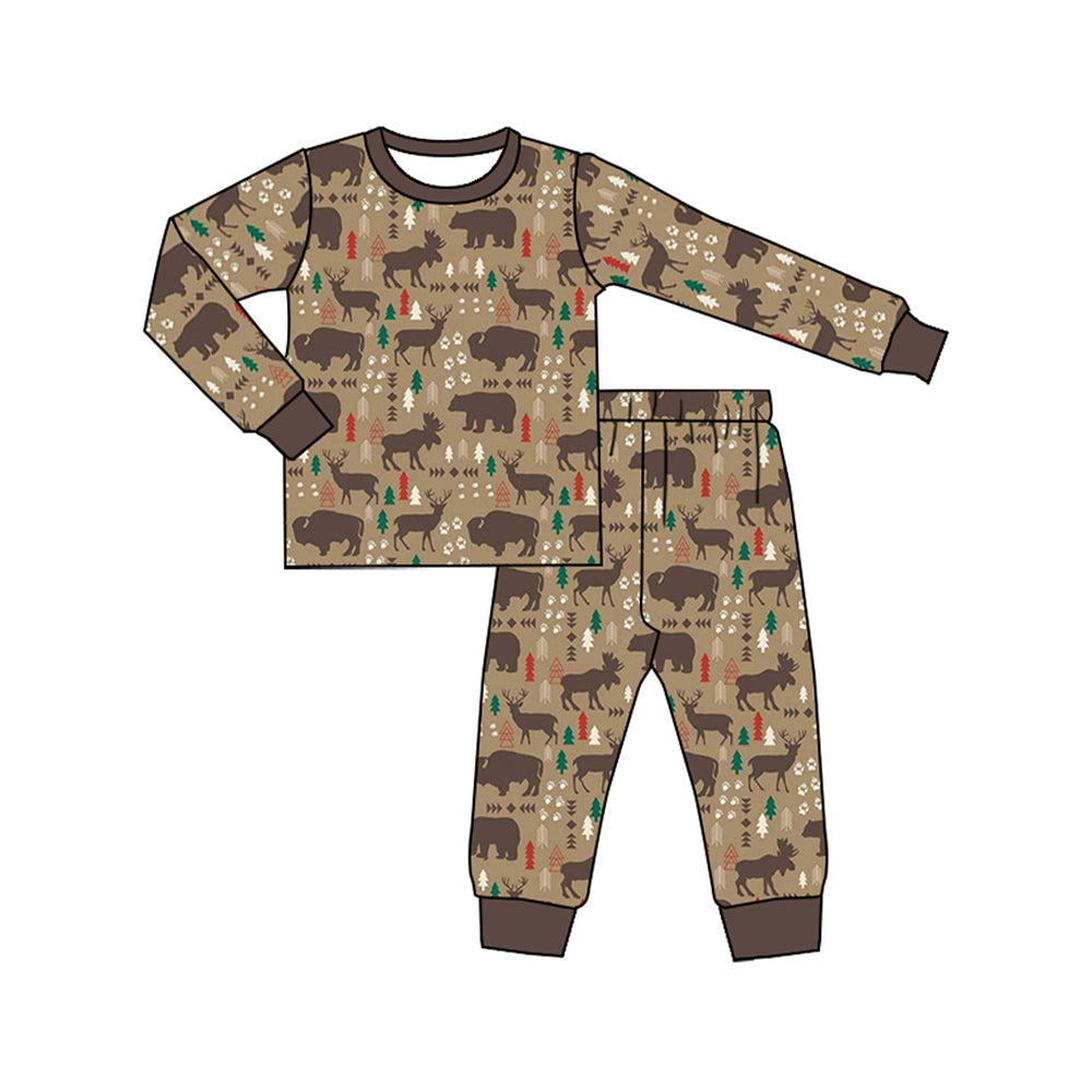 pre order  long sleeve boy forest animal pajama set