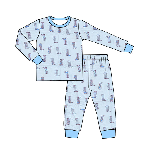 pre order toddler blue cowboy boots print bamboo pajama set