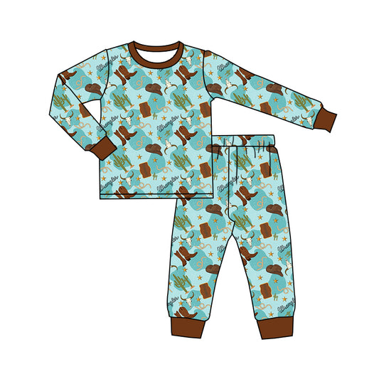 pre order cowboy teal with skull boys pajama set