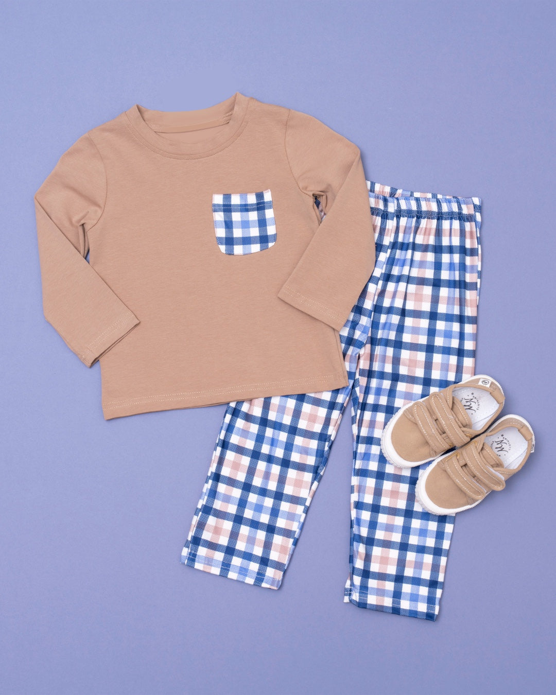 pre order  baby boy brown blue plaid pants set