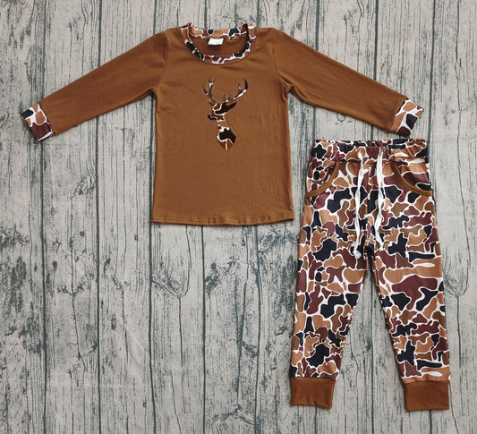 pre order  brown camo deer shirt jogger outfit（do embroidery）