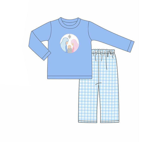 pre order blue nativity pants outfit