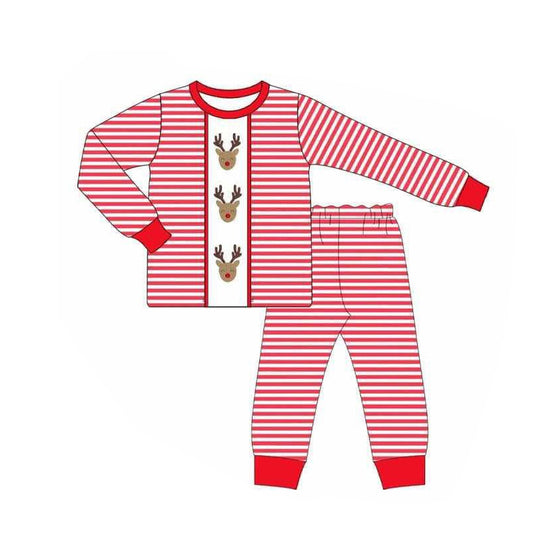 pre order deer Christmas red stripes kids pajama outfit boy