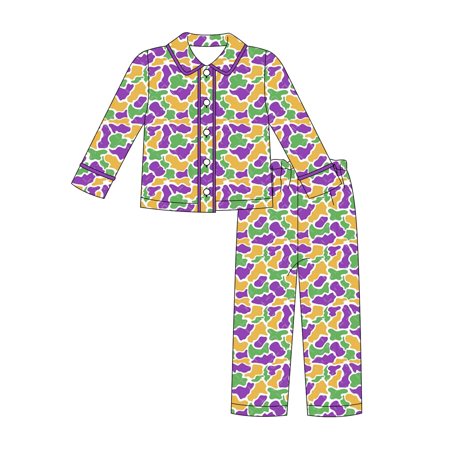 Pre order purple green gold button down pajama set boy