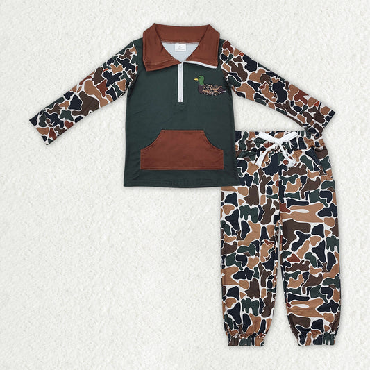 embroidery zip camo hoodie jogger set fall boy outfit