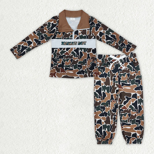 embroidery zip camo hoodie jogger set fall boy outfit