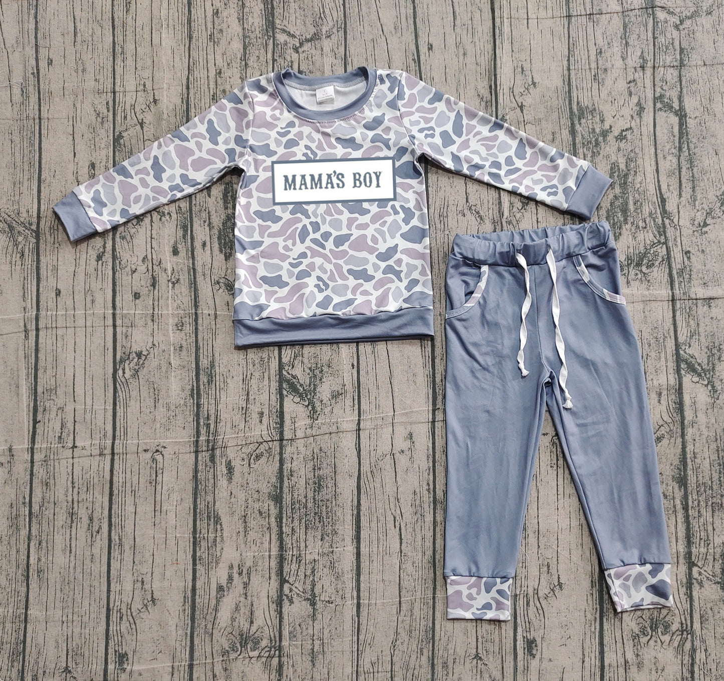 pre order mama's boy camo jogger set (do embroidery)