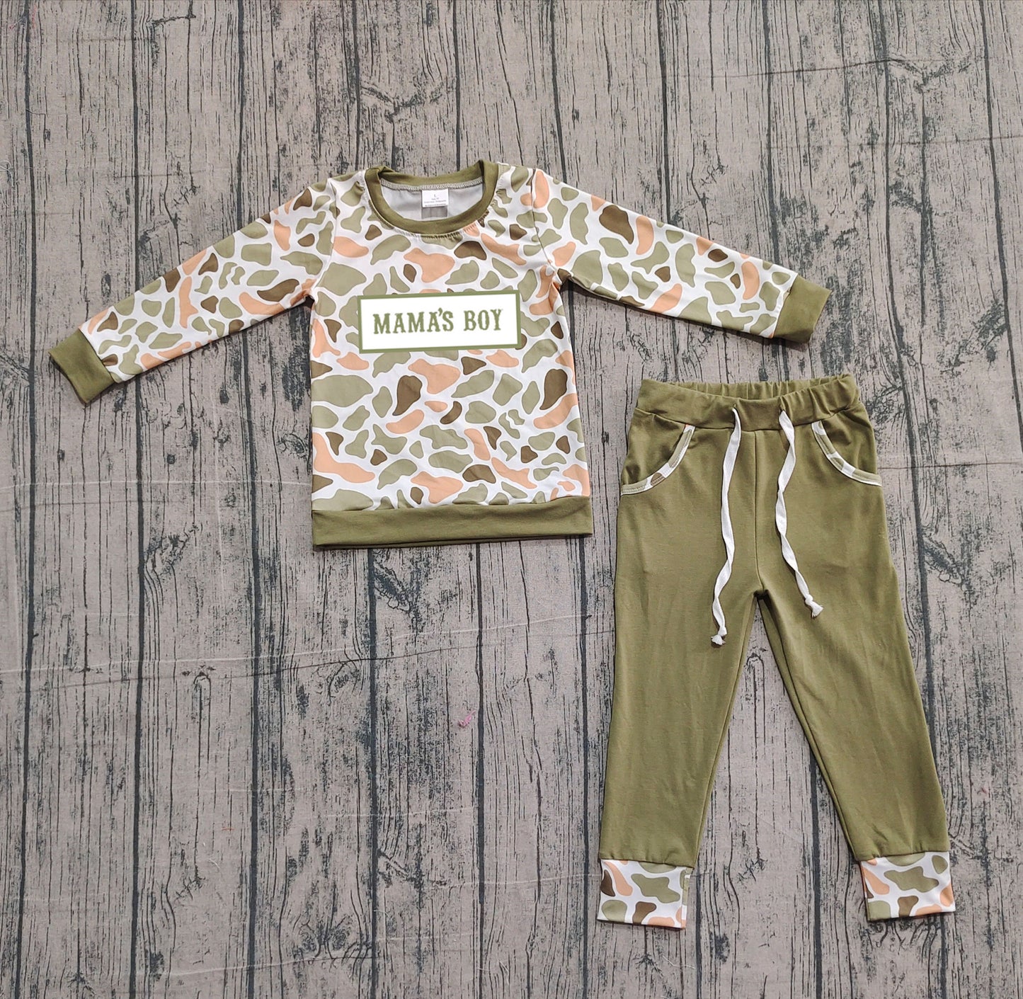 pre order mama's boy camo jogger set (do embroidery)