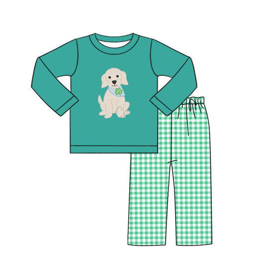 pre order puppy St Patrick clover pattern pants set