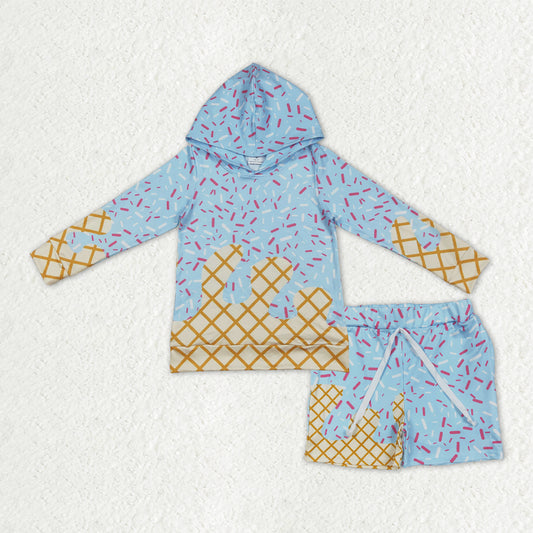 ice cream drip light blue hoodie boys shorts set