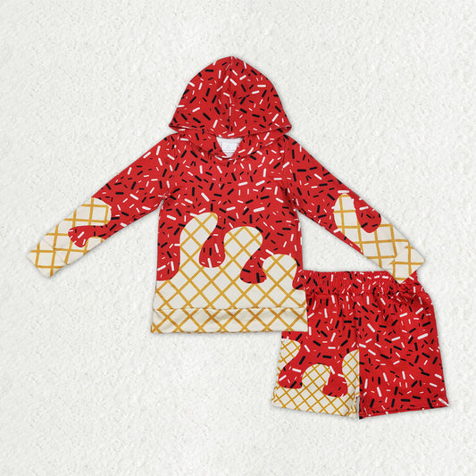 ice cream drip red hoodie boys shorts set