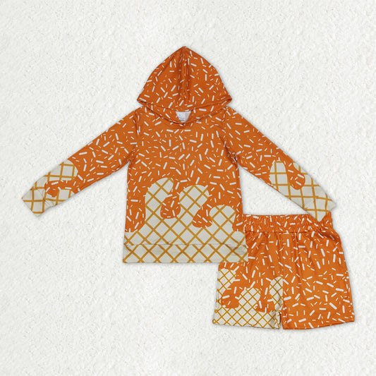 ice cream drip orange hoodie boys shorts set