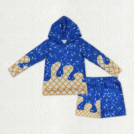 ice cream drip blue hoodie boys shorts set