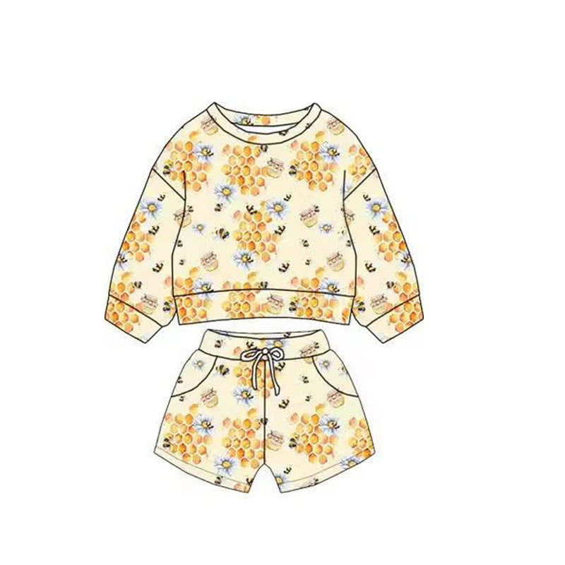 pre order harvest honey bee long sleeve shorts set