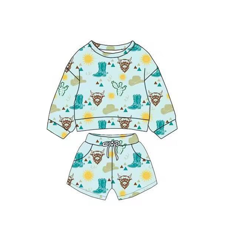 pre order highland cow cactus long sleeve shorts set