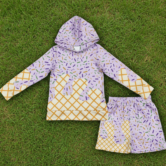 long sleeve ice cream sprinkle hoodie top shorts outfit