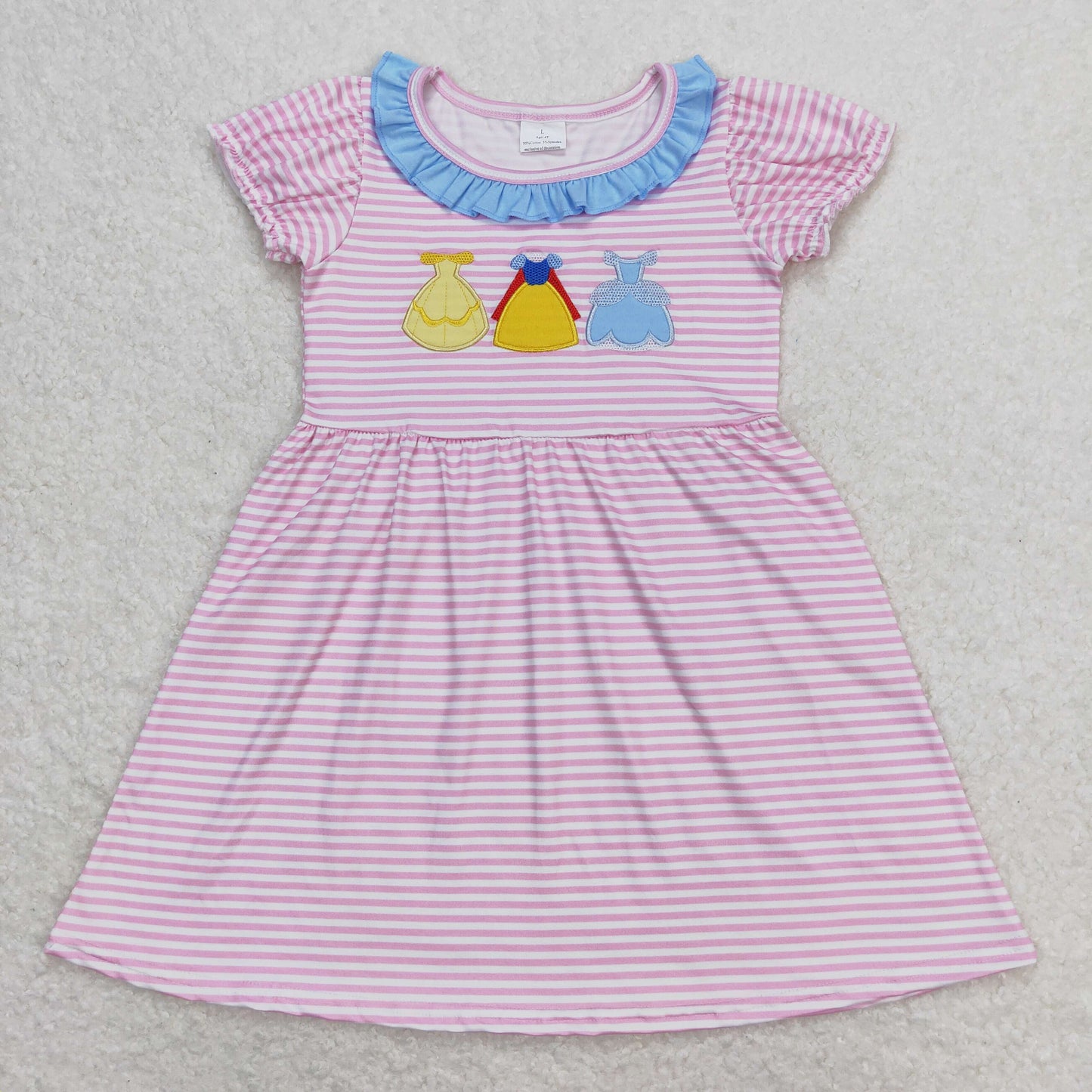 pink striped princess embroidery dress