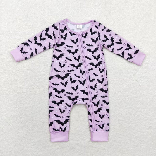 bat print baby halloween bamboo sleeper purple