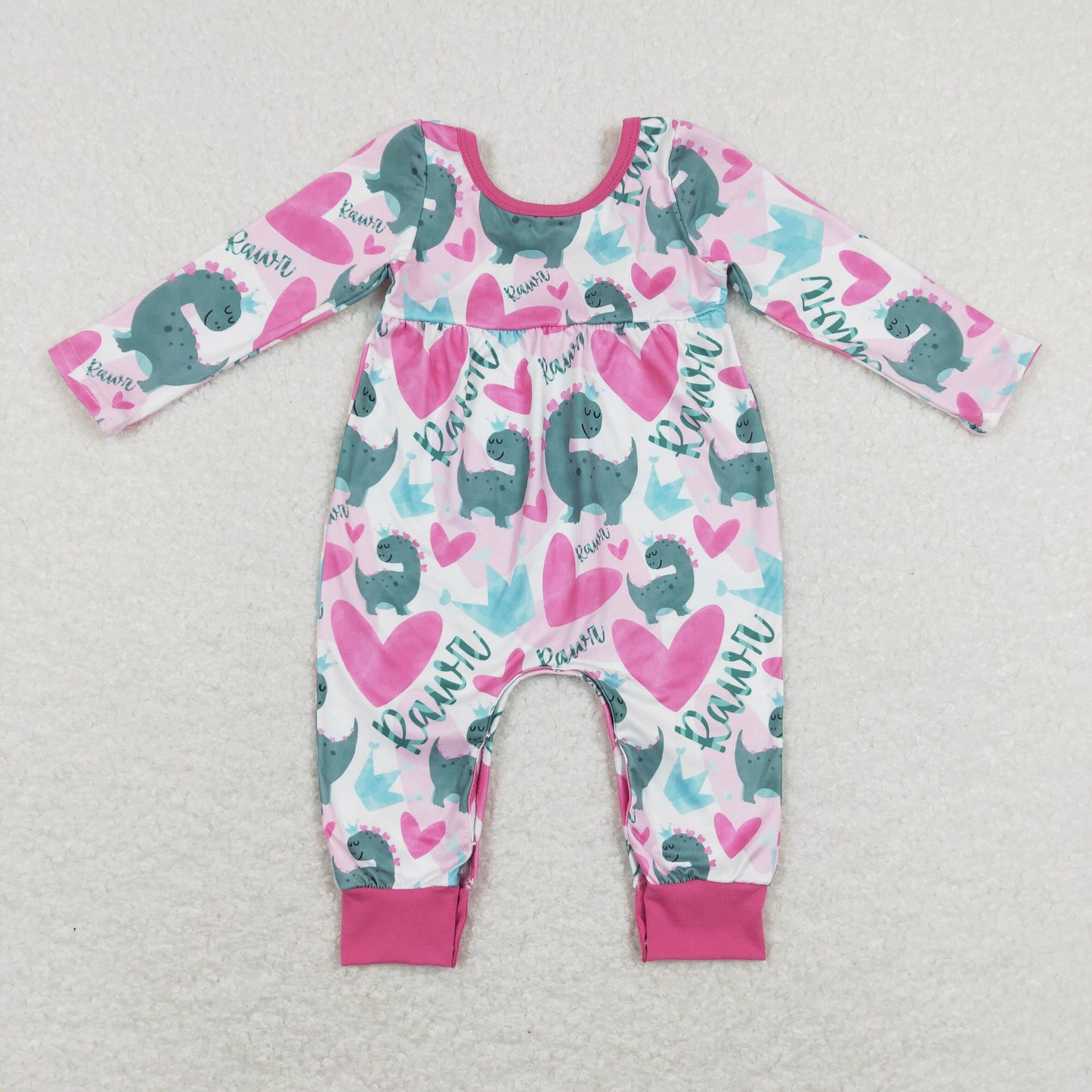 baby girl long sleeve valentine heart dinosaur romper