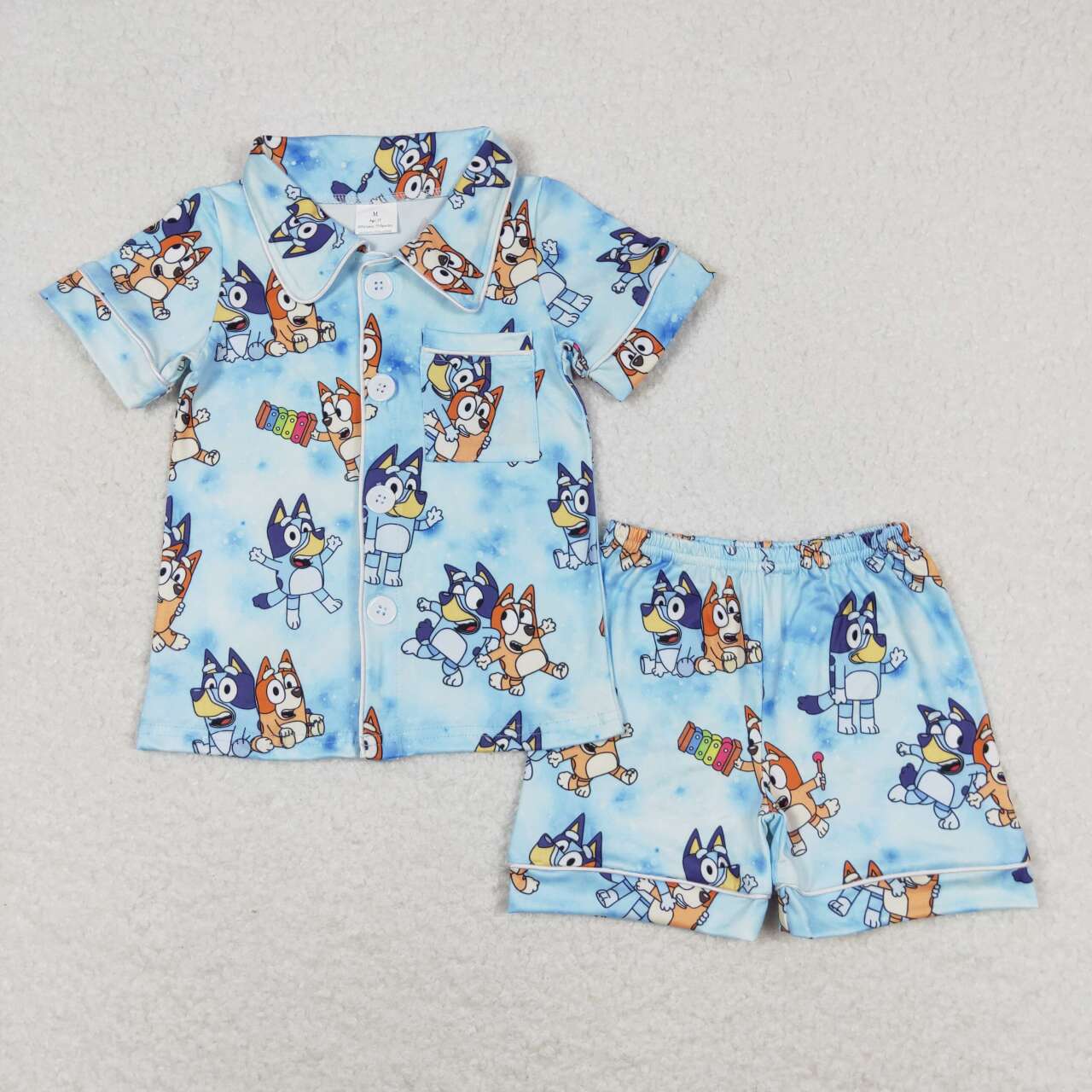 blue blu*y kids button shorts pajama summer sleepwear