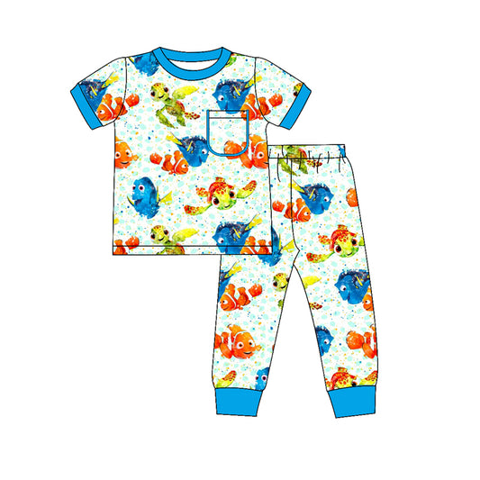 pre order  fish boy pajama set kids clothing wholesale