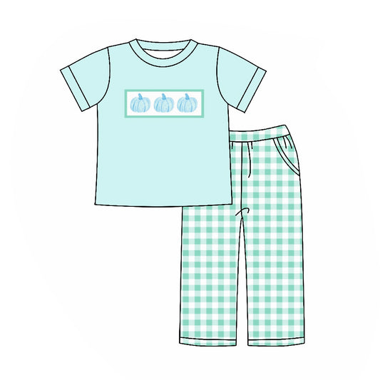 pre order  kids boy fall clothing mint pumpkin outfit