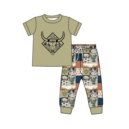 pre order wild west skull cactrus boy pants set