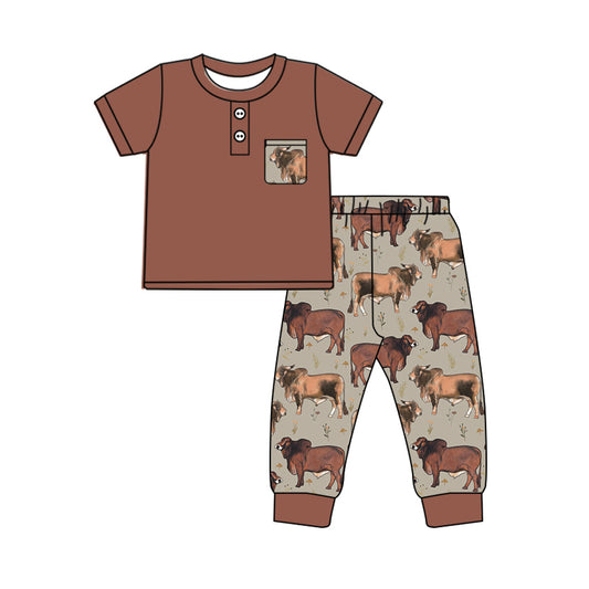 pre order short sleeve cow print pants set brown