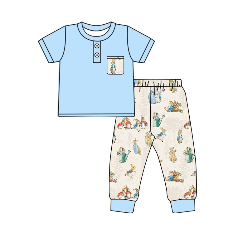 pre order short sleeve rabbit print pants set blue