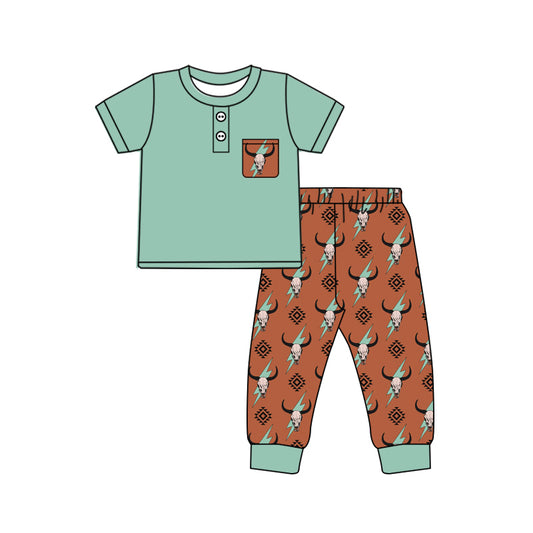 pre order baby boy short sleeve longhorn teal bolt pants set