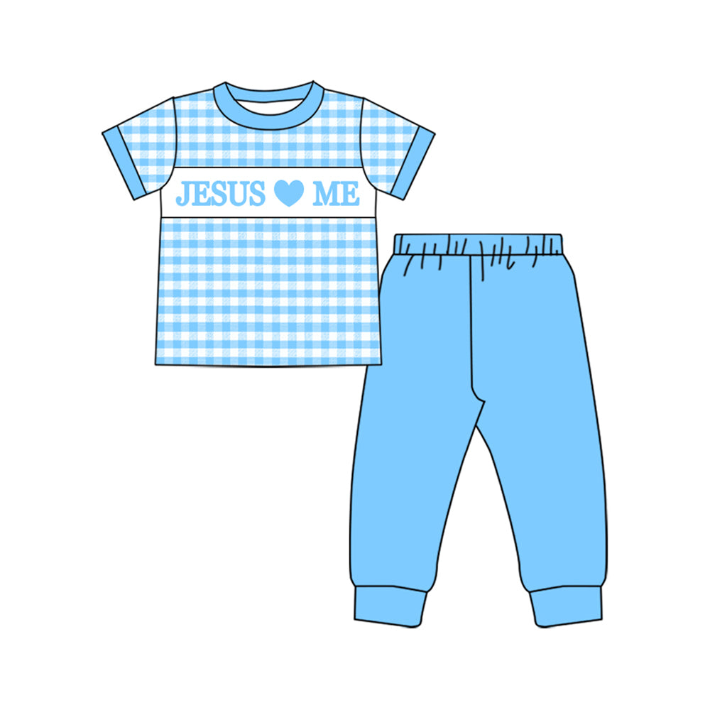 pre order jesus loves me blue short sleeve two pieces boys pajama