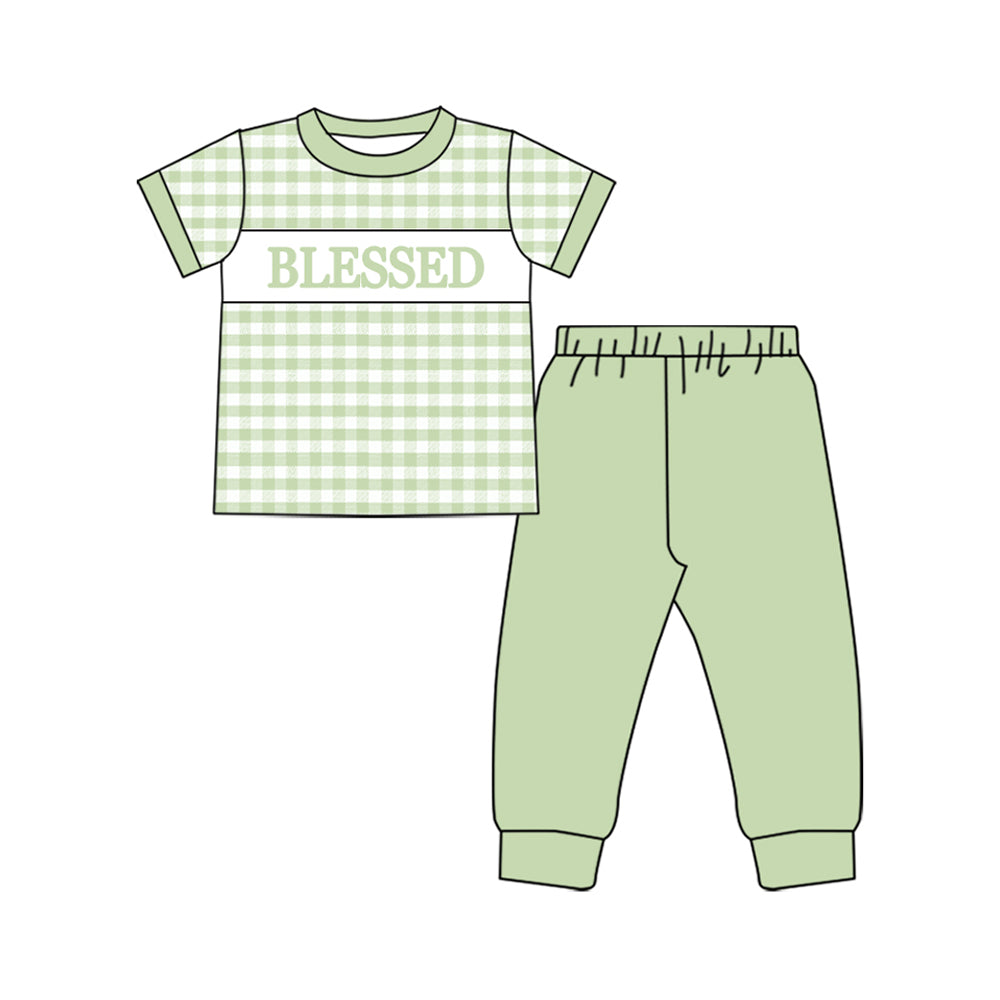 pre order short sleeve blessed plaid pants set boys outfit