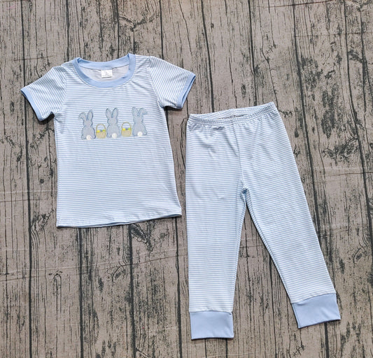 pre order blue bunny two pieces pajama boy (do embroidery)