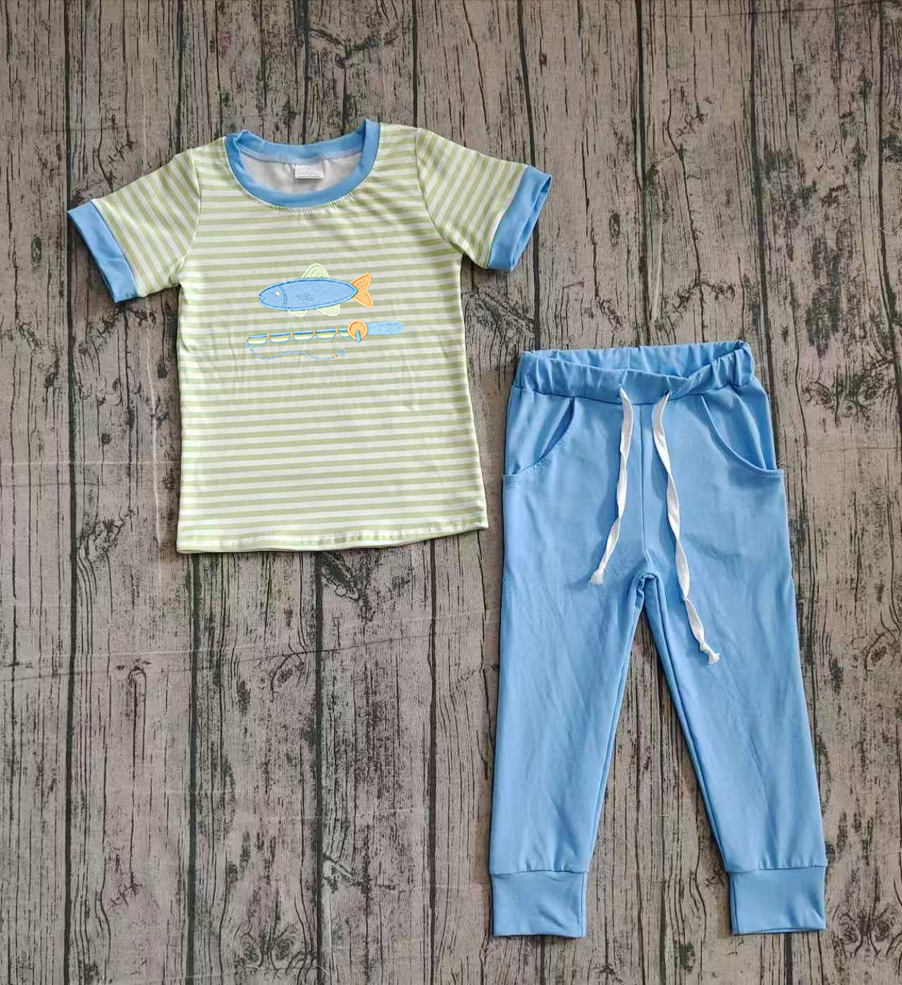 pre order gone fishing jogger set boys outfit (do embroidery)