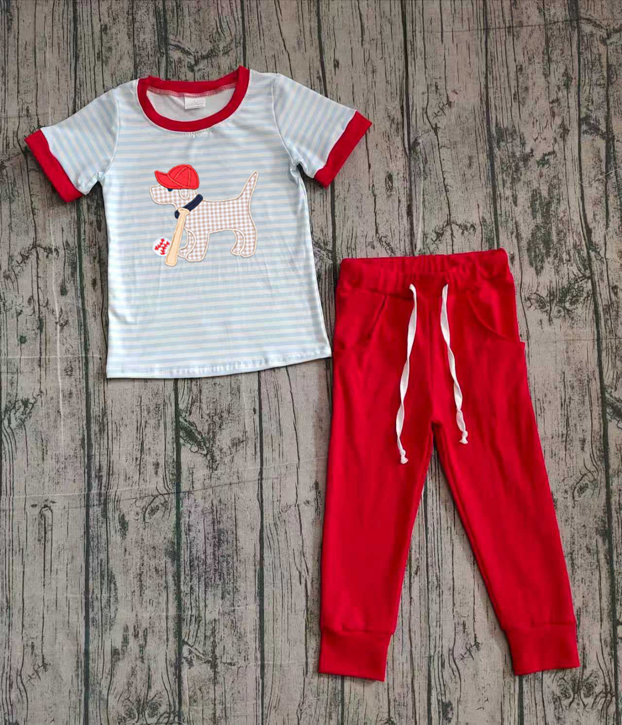 pre order baseball dog jogger set boys outfit (do embroidery)