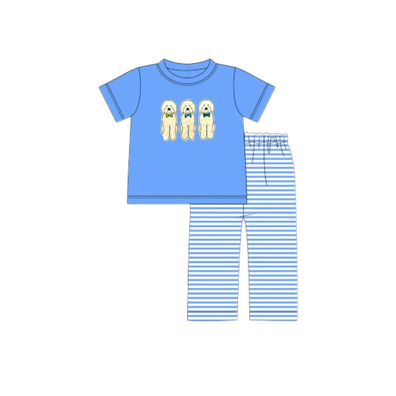 pre order blue puppy girl pants set
