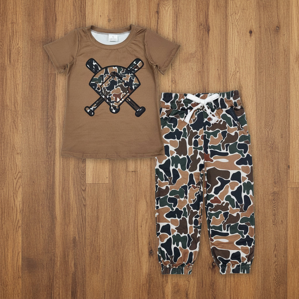 baseball tee camo pants set