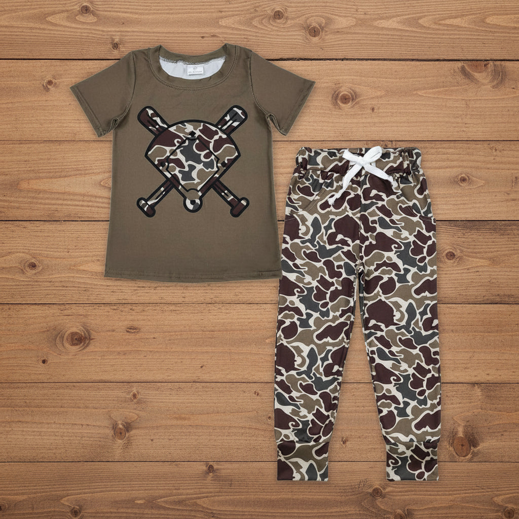 baseball tee camo jogger set