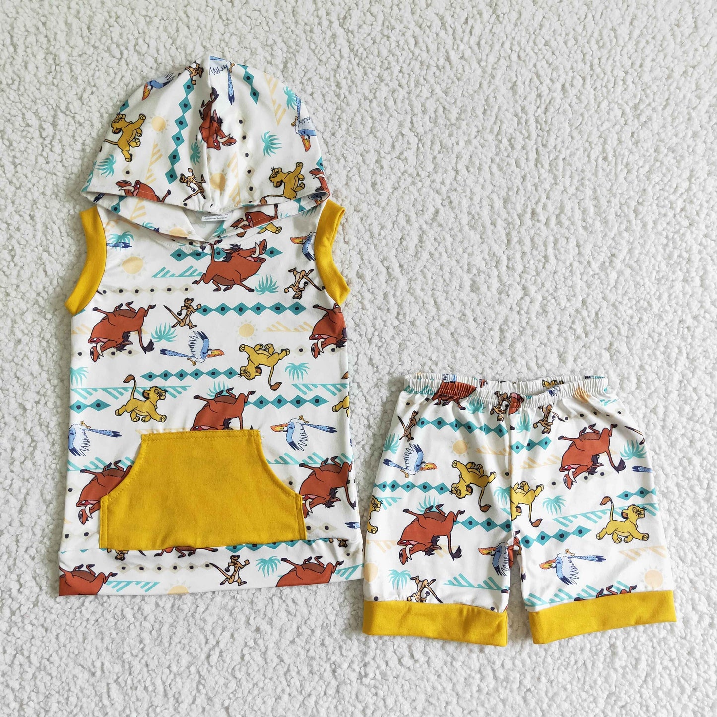 cartoon lion hoodie shorts set boy clothing