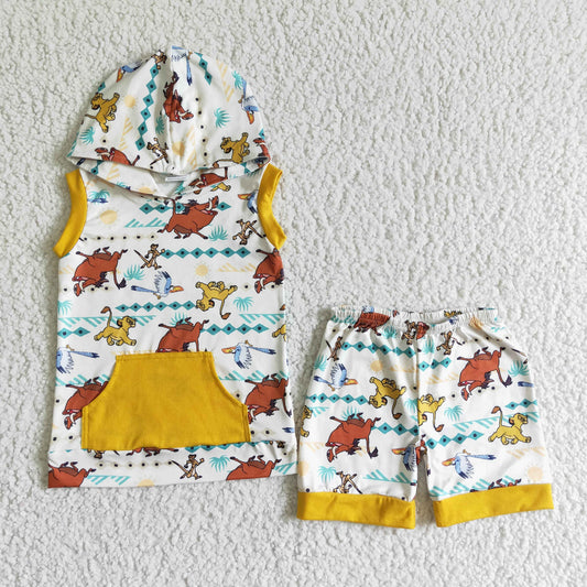 cartoon lion hoodie shorts set boy clothing