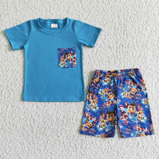 cartoon dog shorts set boy summer clothing