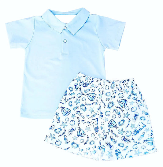 pre order Marco & Lizzy Nautical Print Boy's Shirt & Short set