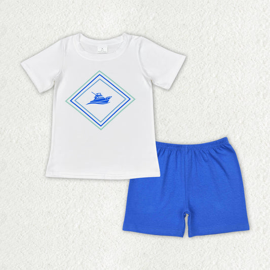 ship print shirt blue shorts set boy