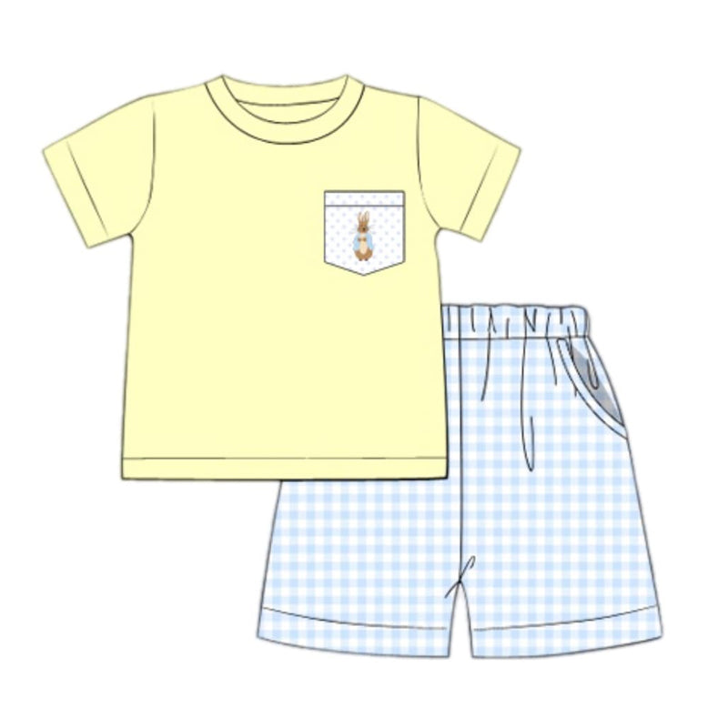 pre order yellow blue bunny pocket boy easter shorts set