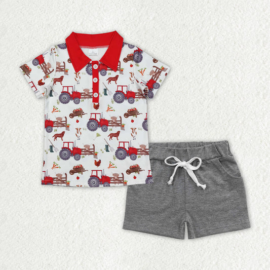 little boy farm shorts set