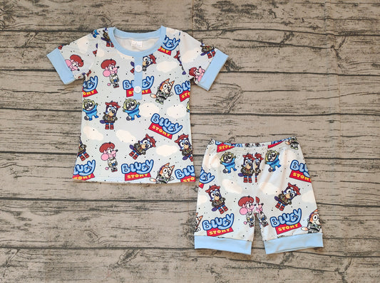 pre order cartoon dog blu*y print baby boy shorts set