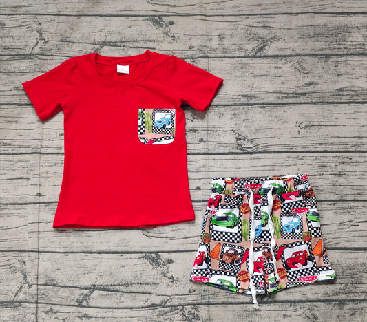 pre order  baby boy cartoon car print shorts set red