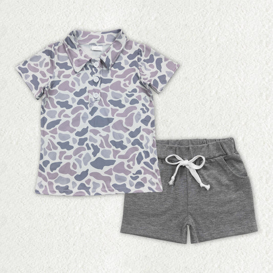 camo polo t-shirt shorts set boys clothes