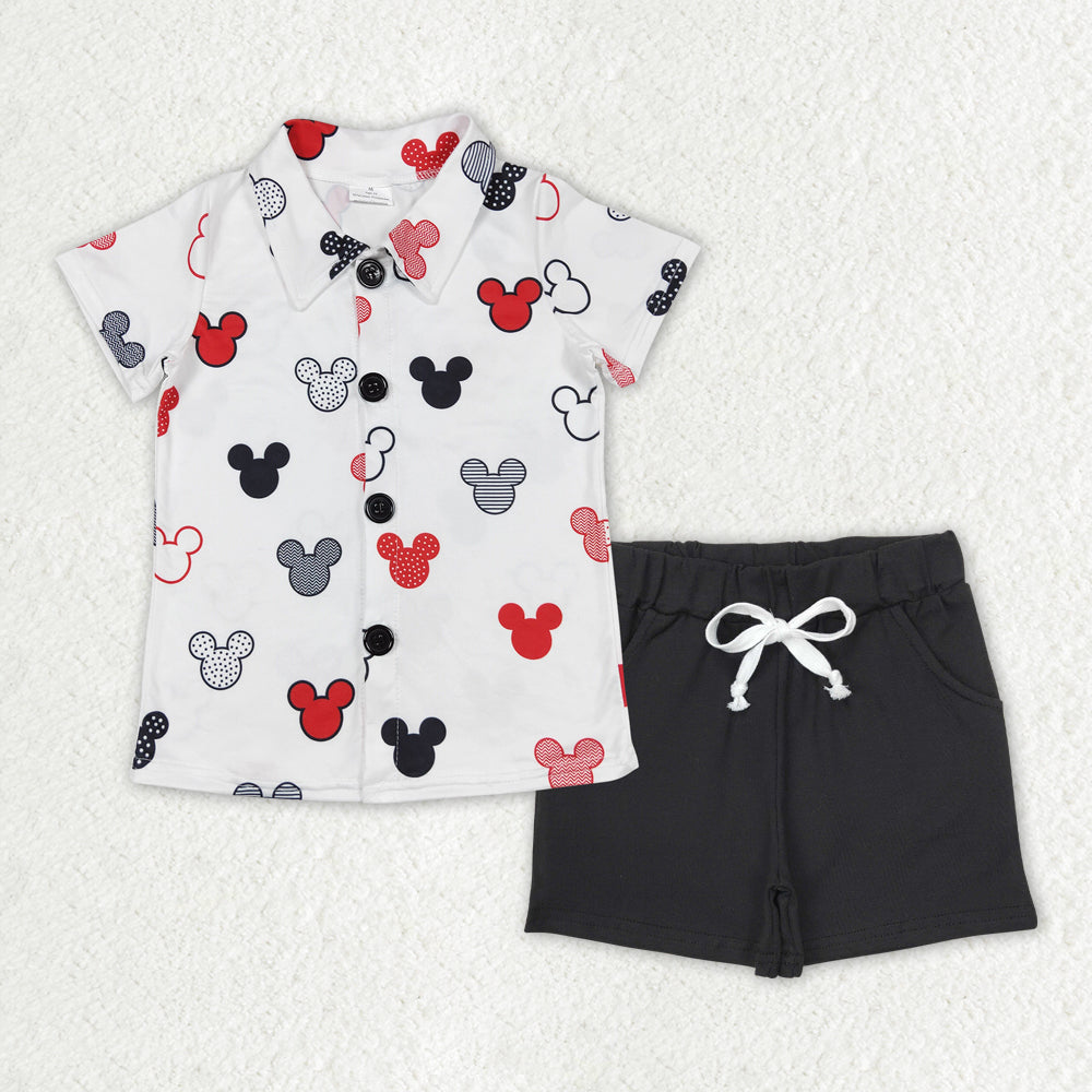 cartoon mouse polo t-shirt shorts set boys clothes