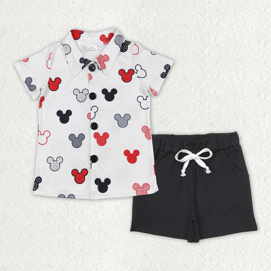 cartoon mouse polo t-shirt shorts set boys clothes